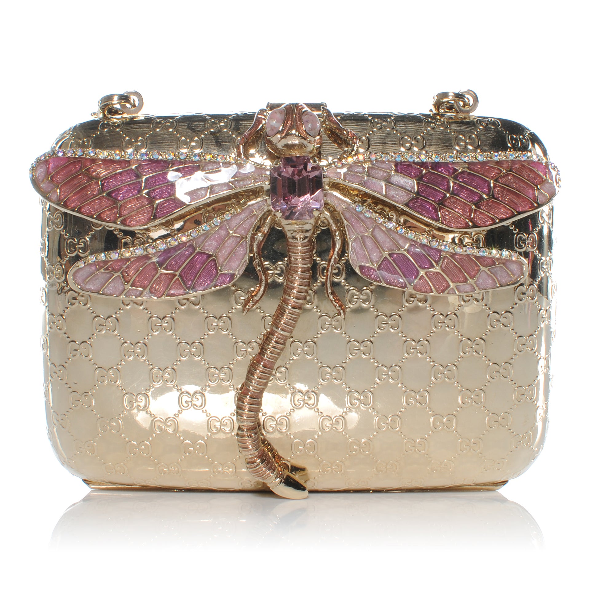 Gucci Metal Guccissima Dragonfly Minaudiere Clutch Gold 1 of 11