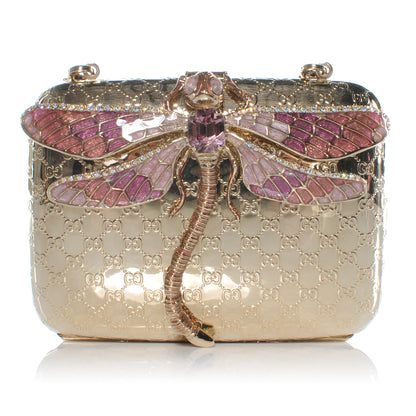 Gucci Metal Guccissima Dragonfly Minaudiere Clutch Gold 1 of 11