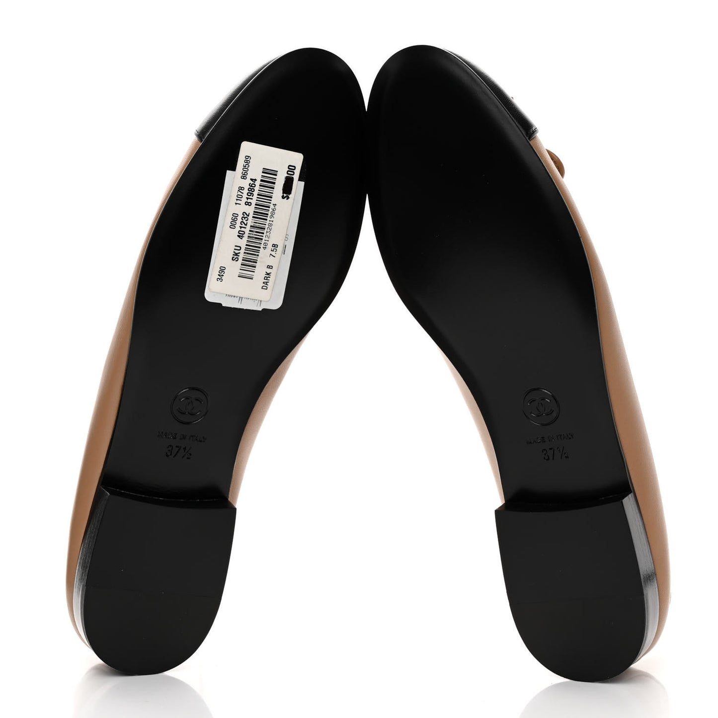 Lambskin Cap Toe CC Ballerina Flats 37.5 Dark Beige Black