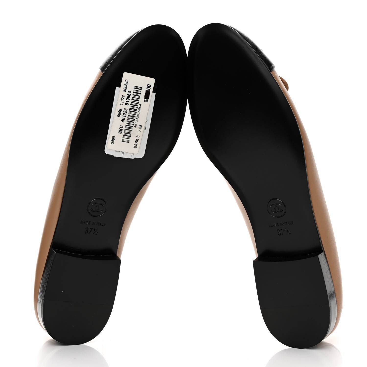 Chanel Lambskin Cap Toe CC Ballerina Flats 37.5 Dark Beige Black 5 of 10