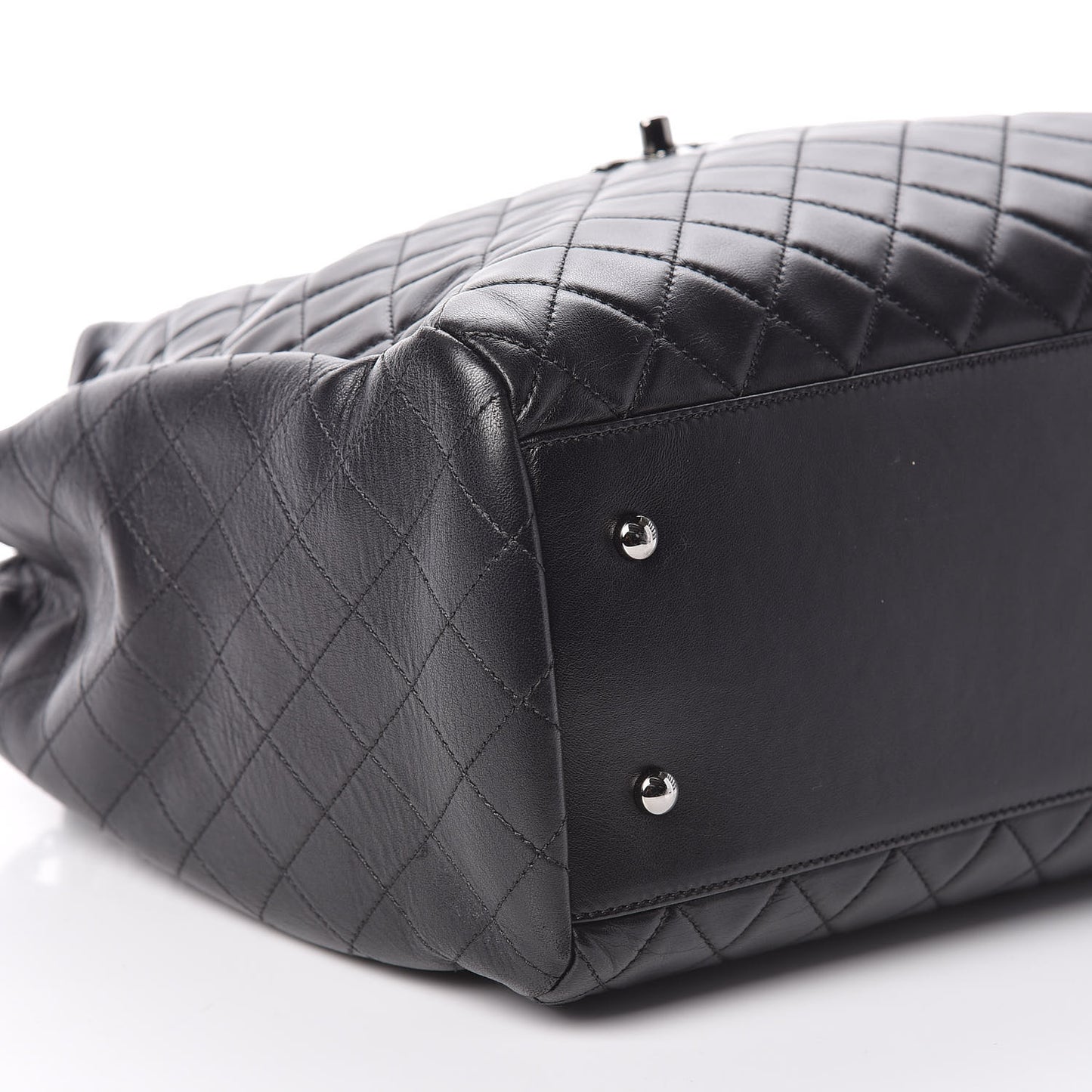Lambskin Quilted Large Drawstring Shoulder Bag Black