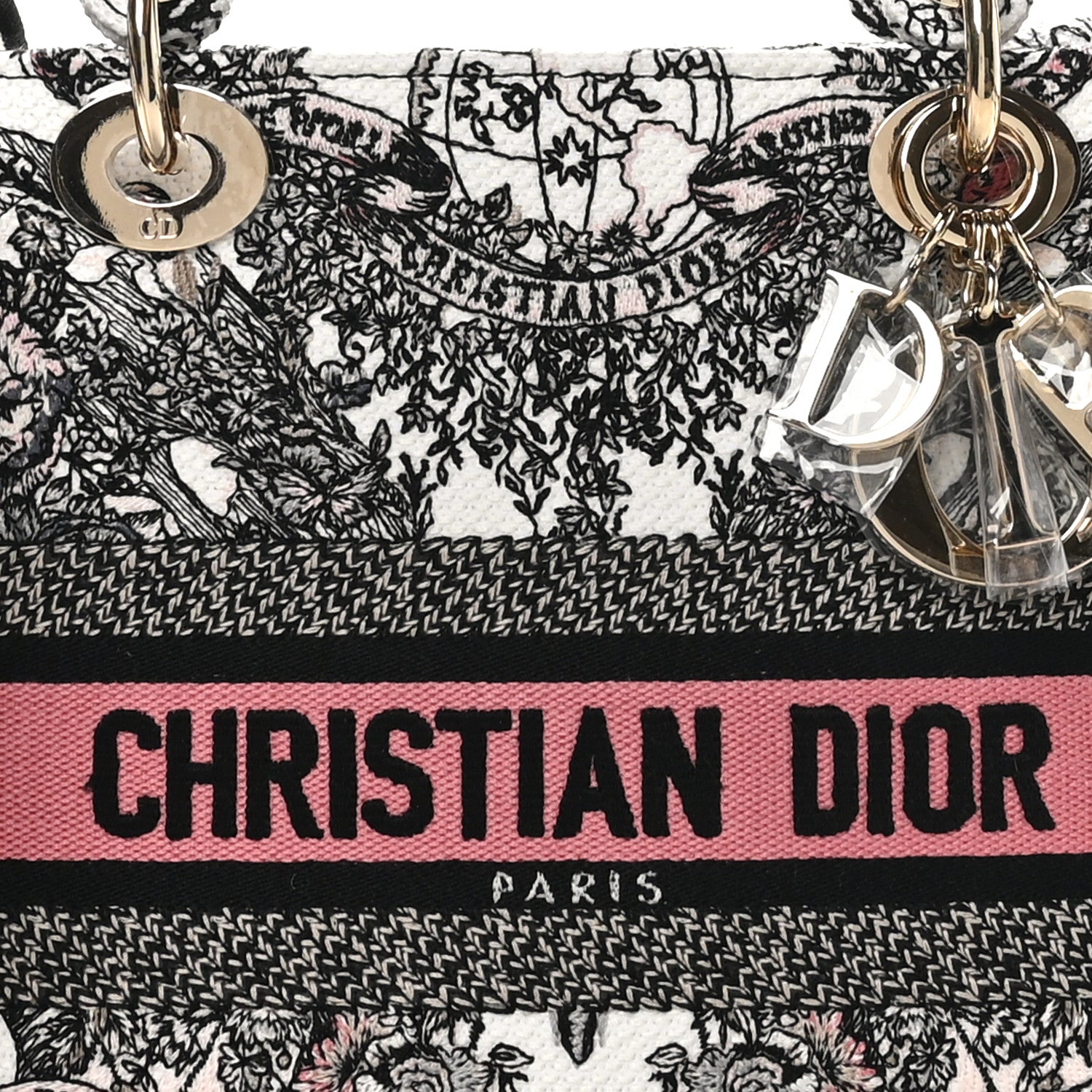 Christian Dior Canvas Embroidered Medium Butterfly Around The World Lady D-Lite White Pastel Pink 7 of 9