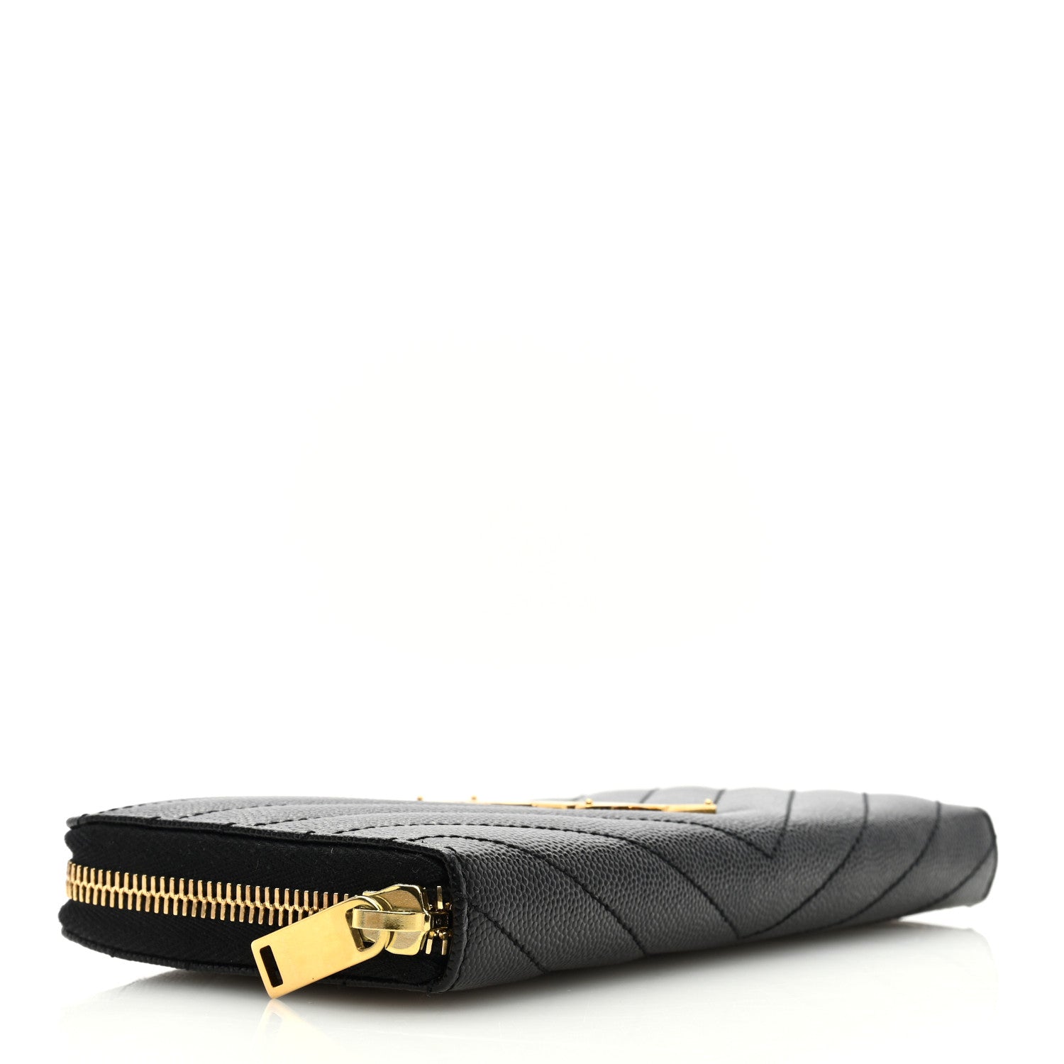 Saint Laurent SAINT LAURENT Grain De Poudre Matelasse Chevron Monogram Zip Around Wallet Black 4 of 6