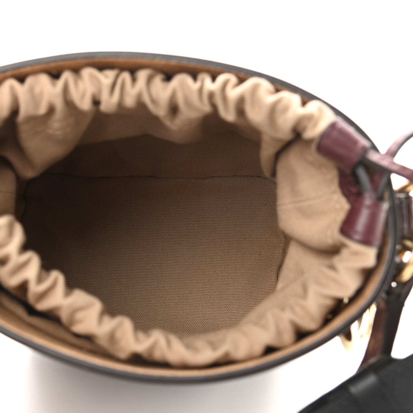 Patent Calfskin Mini Roy Bucket Bag Burnt Brown
