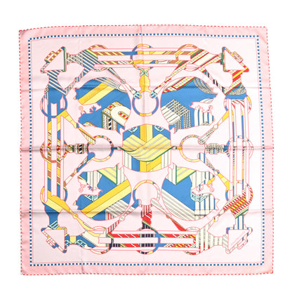 Hermes Silk Tatersale En Zigzag Scarf 90 Rose Jaune Vif Cobalt 1 of 5