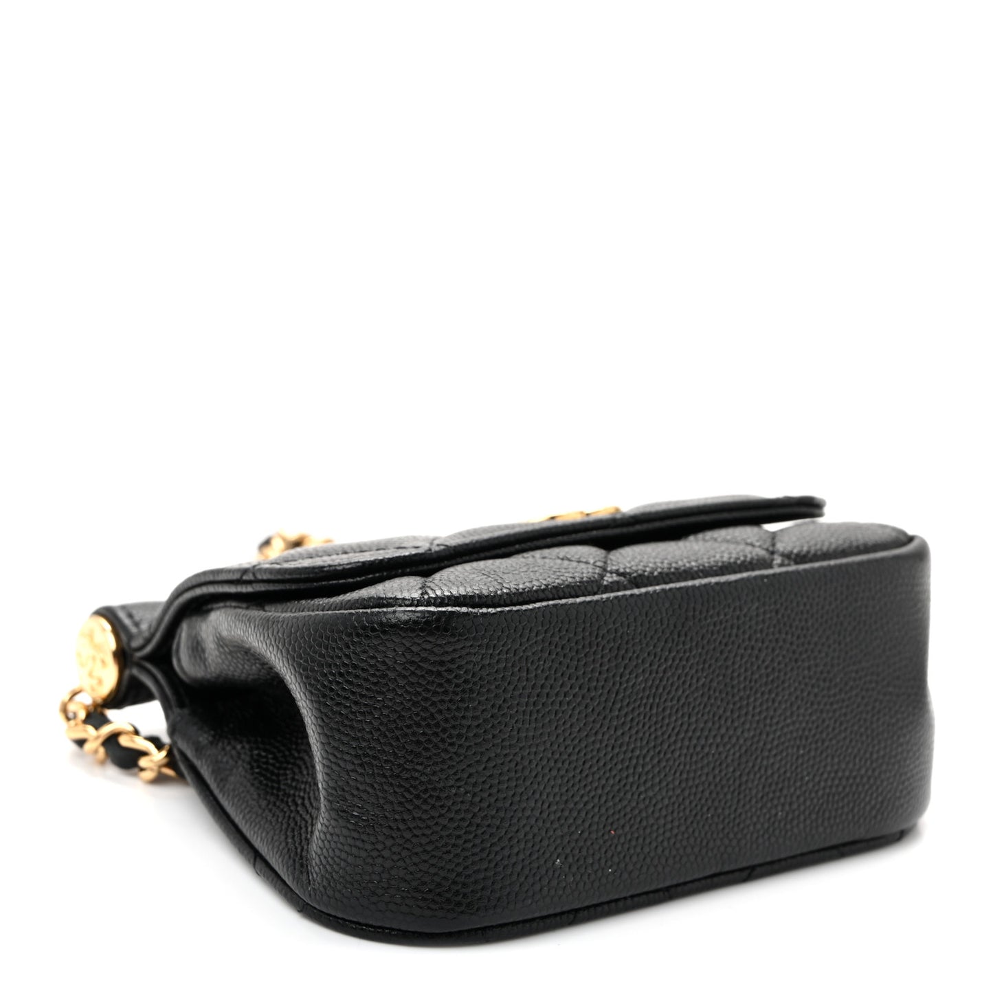 Caviar Quilted Mini Bar Flap Clutch With Chain Black