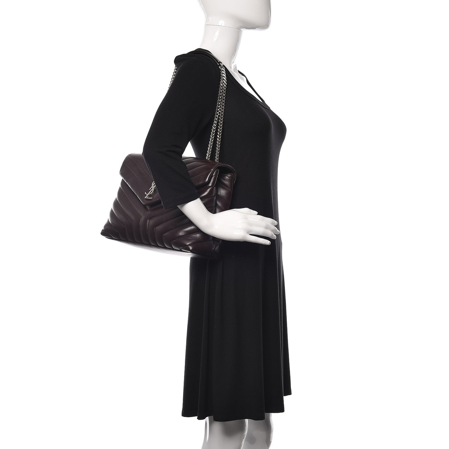 Calfskin Y Quilted Monogram Medium Loulou Chain Satchel Amaranto
