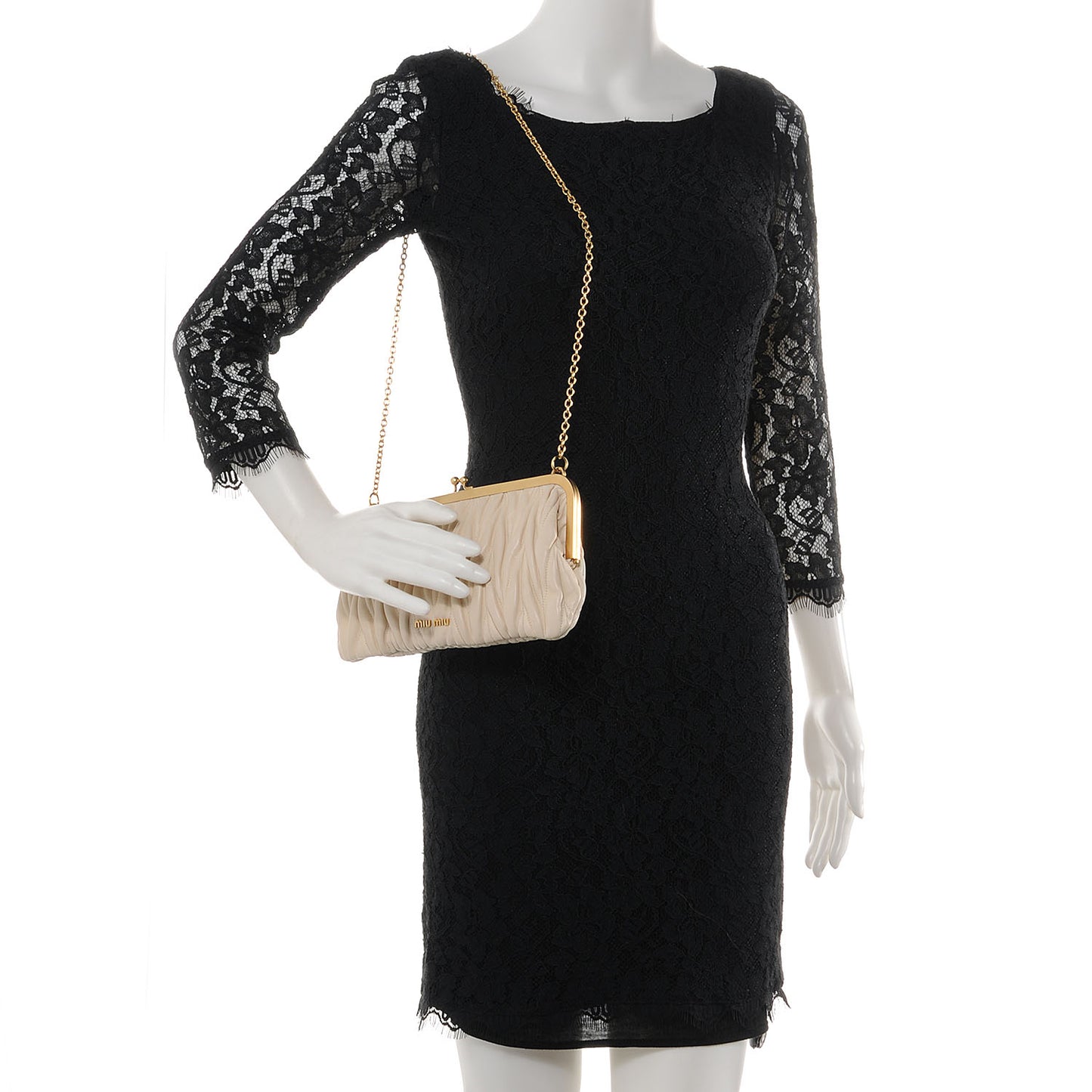 Leather Matelasse Lux Clutch Cream