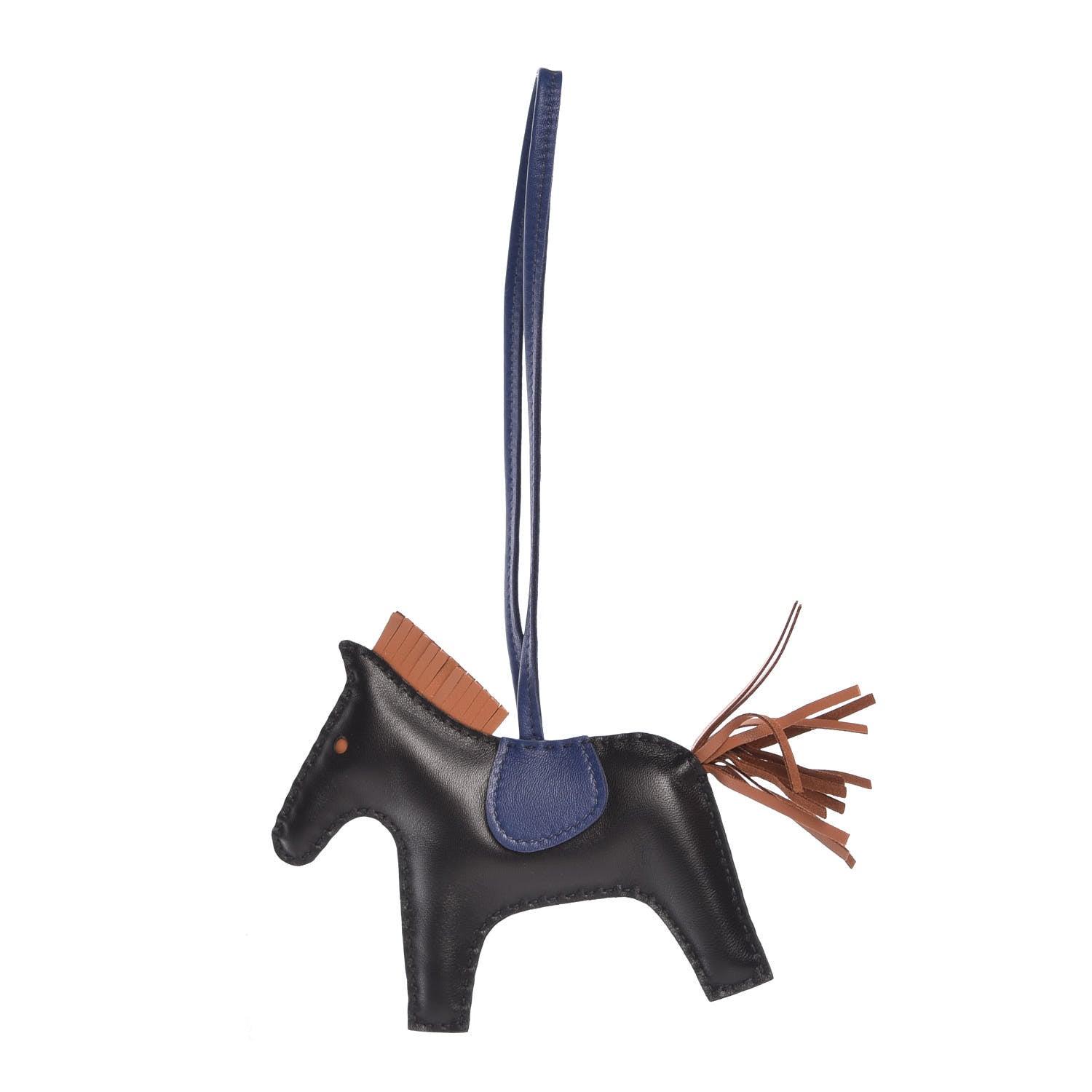 Hermes Milo Lambskin Grigri Rodeo Horse Bag Charm MM Black Bleu Saphir Gold 1 of 4