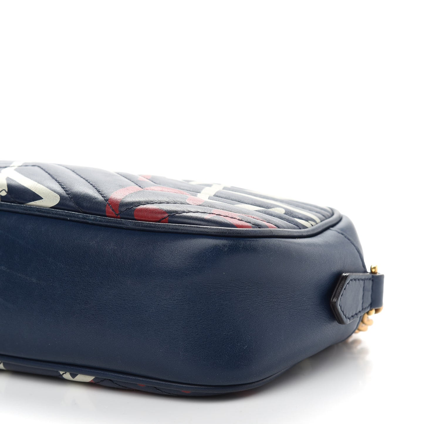 Calfskin Matelasse GucciGhost Small GG Marmont Chain Shoulder Bag Blue Agata Hibiscus Red