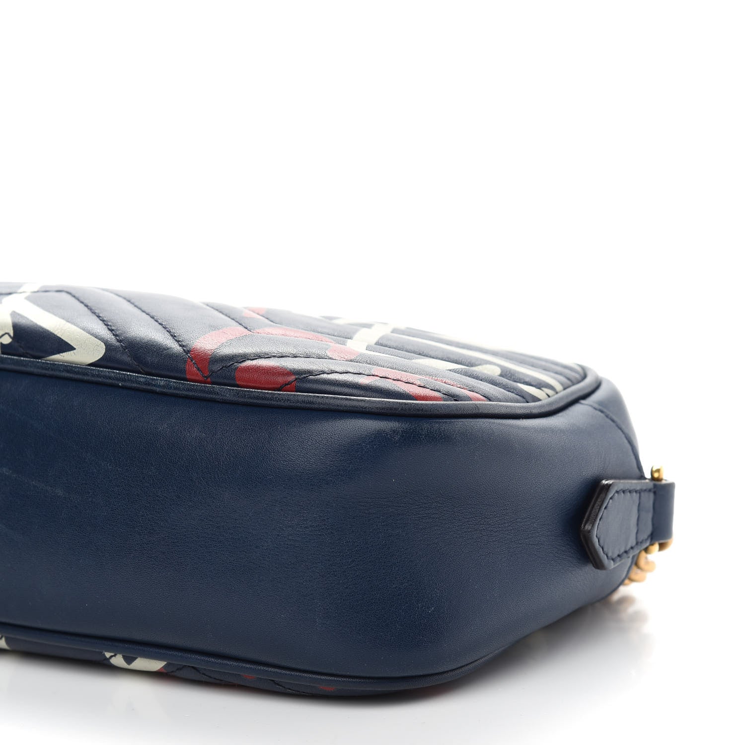 Gucci Calfskin Matelasse GucciGhost Small GG Marmont Chain Shoulder Bag Blue Agata Hibiscus Red 9 of 9