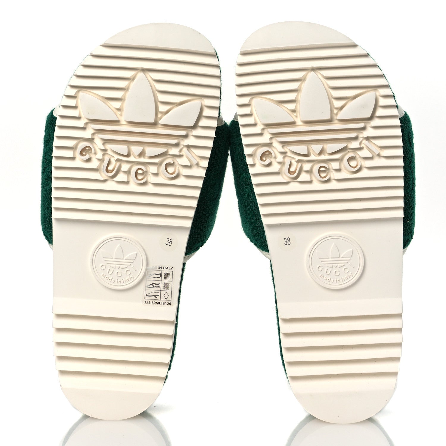 Gucci X ADIDAS Terry Cloth Trefoil GG Monogram Womens Platform Sandals 38 Green Off White 7 of 10