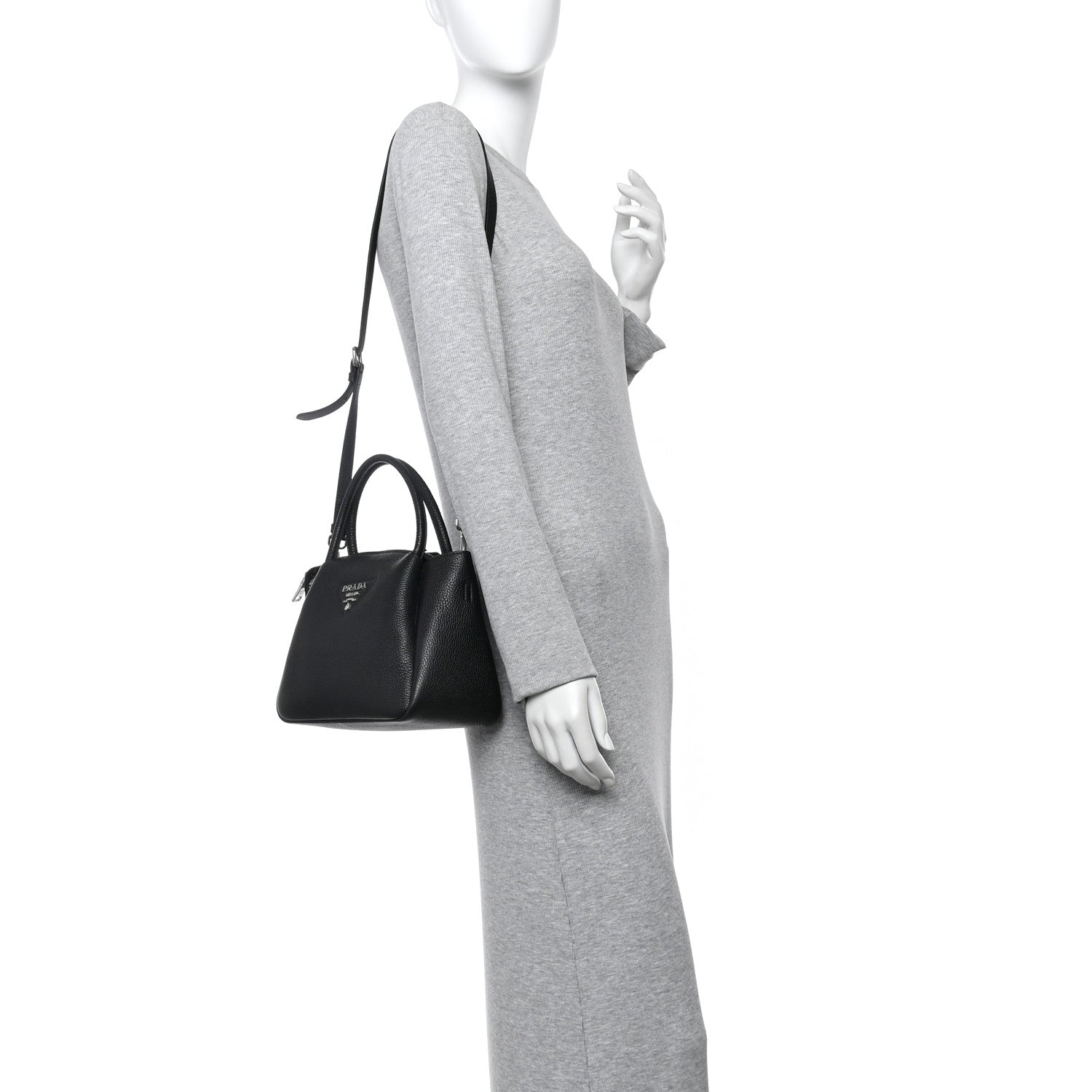 Prada Vitello Daino Soft Small Zippered Top Handle Bag Black