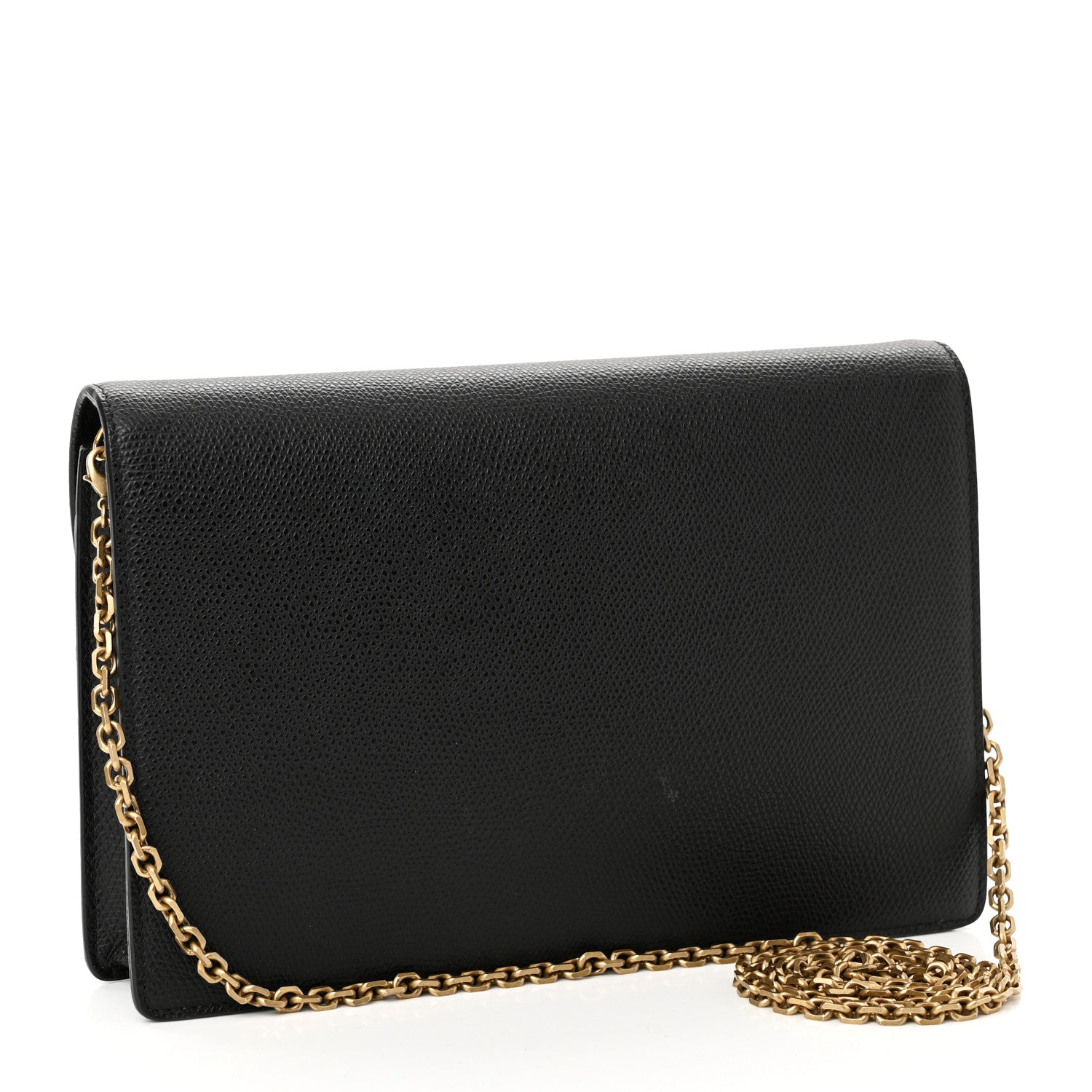 Christian Dior Grained Calfskin Saddle Chain Wallet Pouch Black 3 of 13