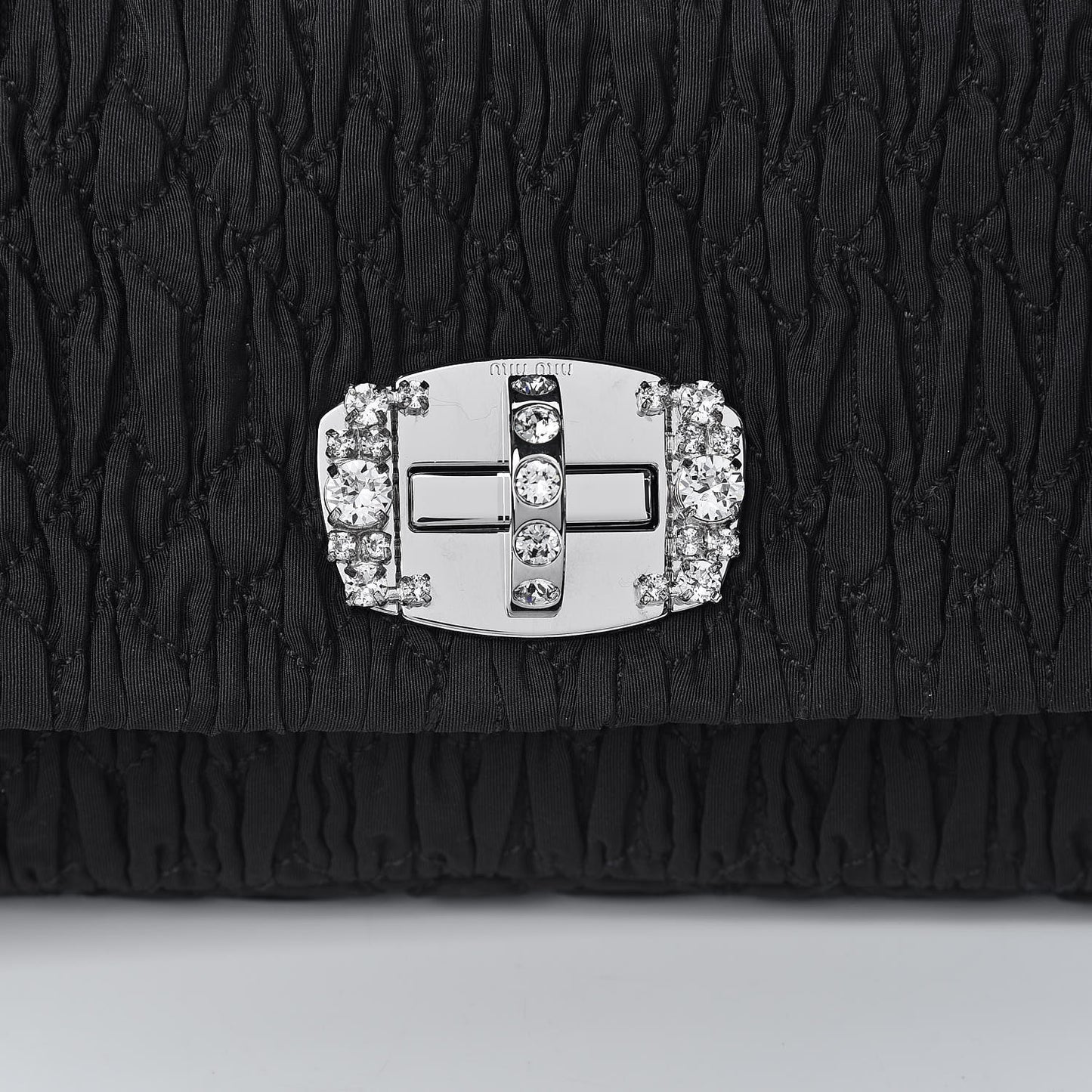 Faille Matelasse Crystal Flap Clutch Black