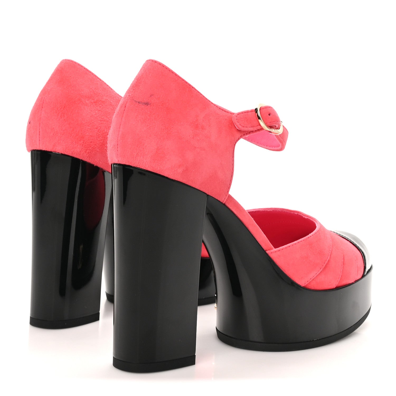 Chanel Suede Kidskin Patent CC Platform Pumps 37 Dark Pink Black 5 of 11