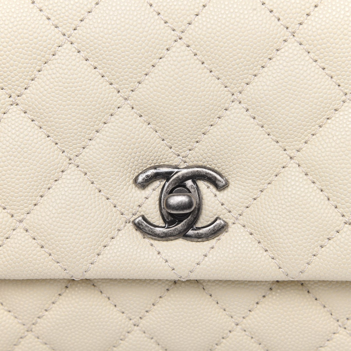 Caviar Lizard Quilted Mini Coco Handle Flap White