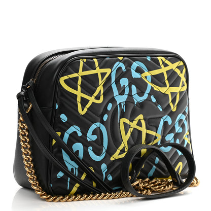 Gucci Calfskin Matelasse GucciGhost Medium GG Marmont Chain Shoulder Bag Black New Acquamarine 3 of 9