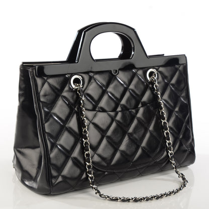 Chanel Glazed Calfskin Quilted Small CC Delivery Tote Black 3 of 7