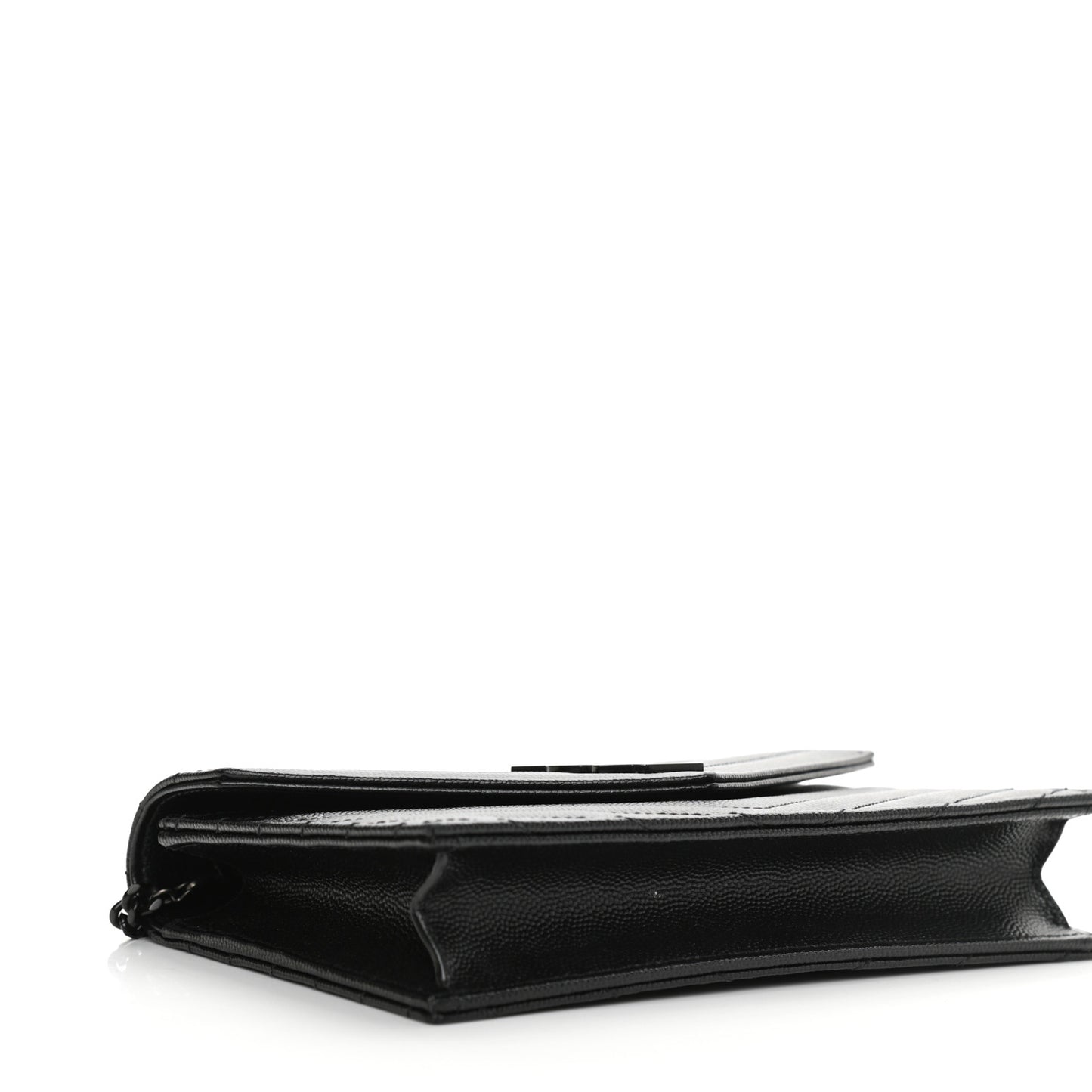 Grain De Poudre Matelasse Chevron Monogram Monochrome Envelope Chain Wallet Black