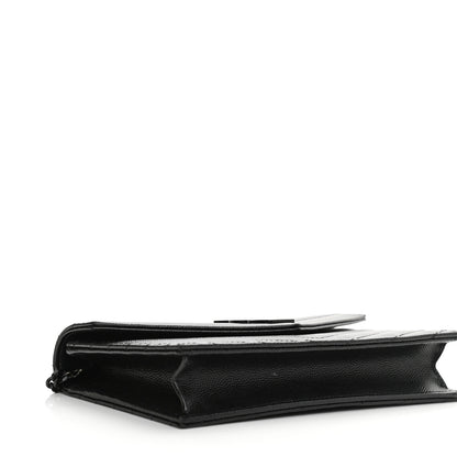 Saint Laurent Grain De Poudre Matelasse Chevron Monogram Monochrome Envelope Chain Wallet Black 4 of 9
