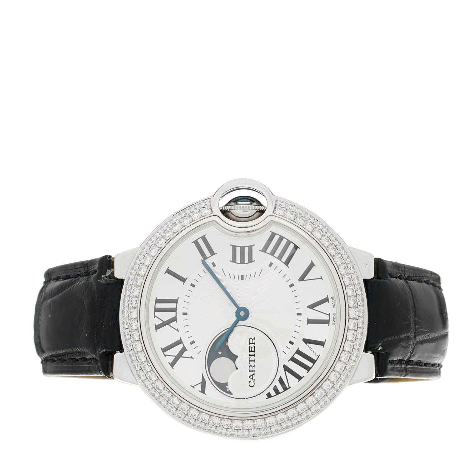 Cartier 18K White Gold Diamond Pave Bezel 37mm Ballon Bleu De Cartier Moonphase Automatic Watch 2 of 4