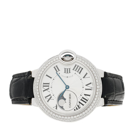 Cartier 18K White Gold Diamond Pave Bezel 37mm Ballon Bleu De Cartier Moonphase Automatic Watch 2 of 4