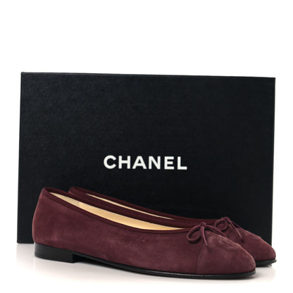 Chanel Suede Calfskin Cap Toe CC Ballerina Flats 37 Burgundy 10 of 10