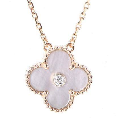 Van Cleef & Arpels 18K Rose Gold Diamond Mother of Pearl Vintage Alhambra Pendant Necklace 4 of 8
