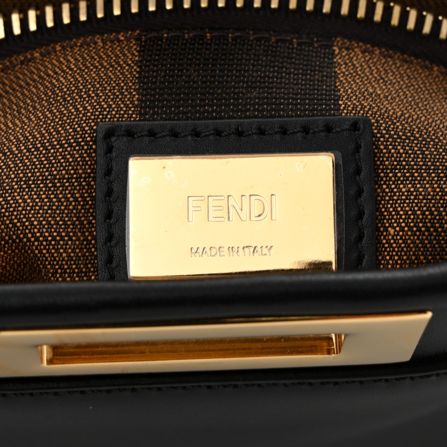 Fendi Vitello Morgan Fabric Jacquard Pequin Medium Peekaboo Iconic Satchel Black Tobacco 7 of 11
