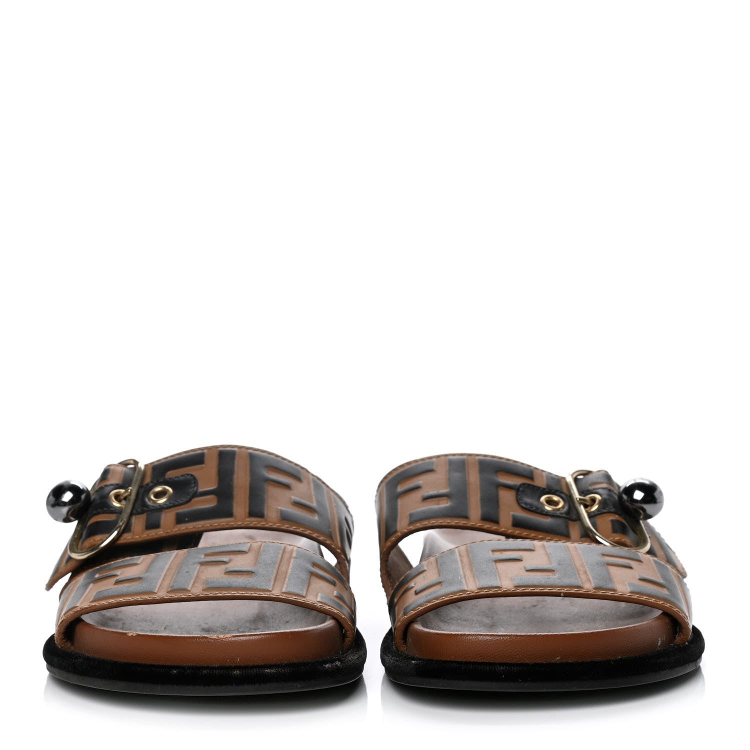 Fendi Calfskin FF Embossed Pearland Slide Sandals 36 Tobacco Moro 2 of 10