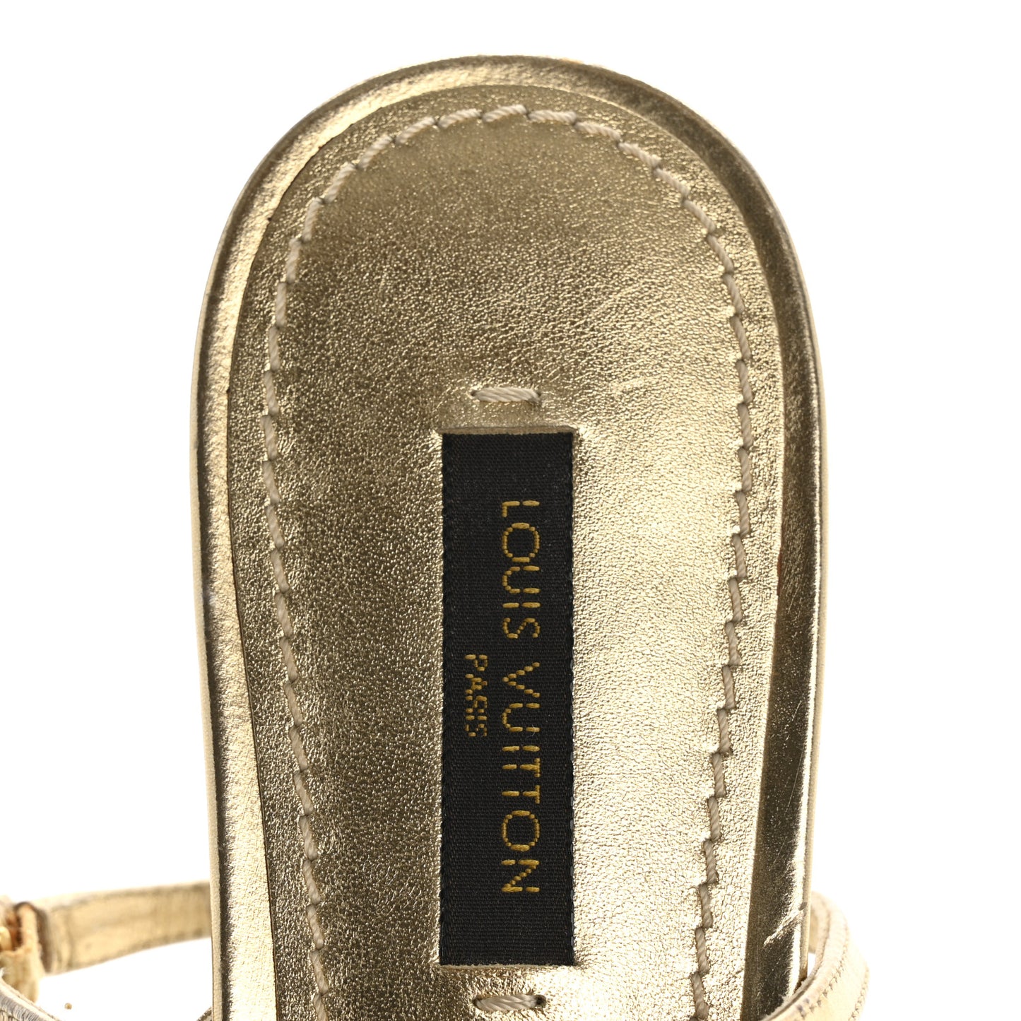 Metallic Calfskin Crystal Flower Thong Flat Sandals 37.5 Gold