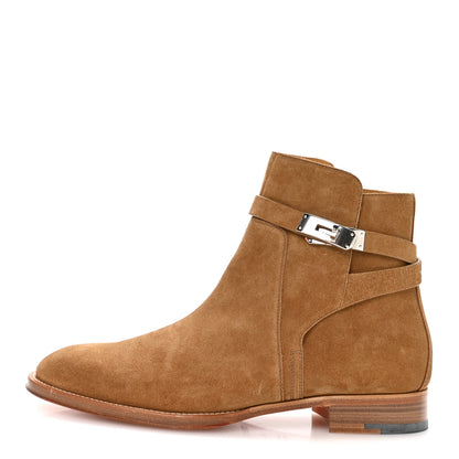 Hermes Veau Velours Mens Fortune Ankle Boots 44 Brun Fume 1 of 10