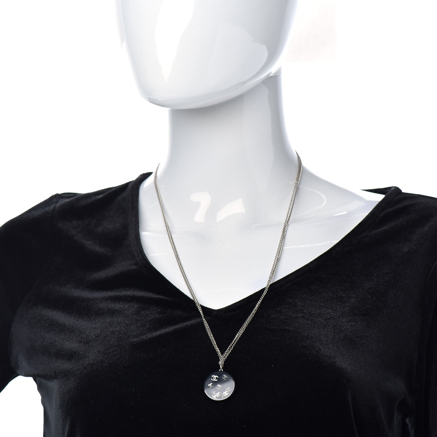 Chanel Resin CC Necklace Black Silver 2 of 5