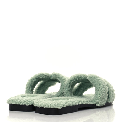 Hermes Woolskin Oran Sandals 37.5 Vert D’Eau 4 of 8