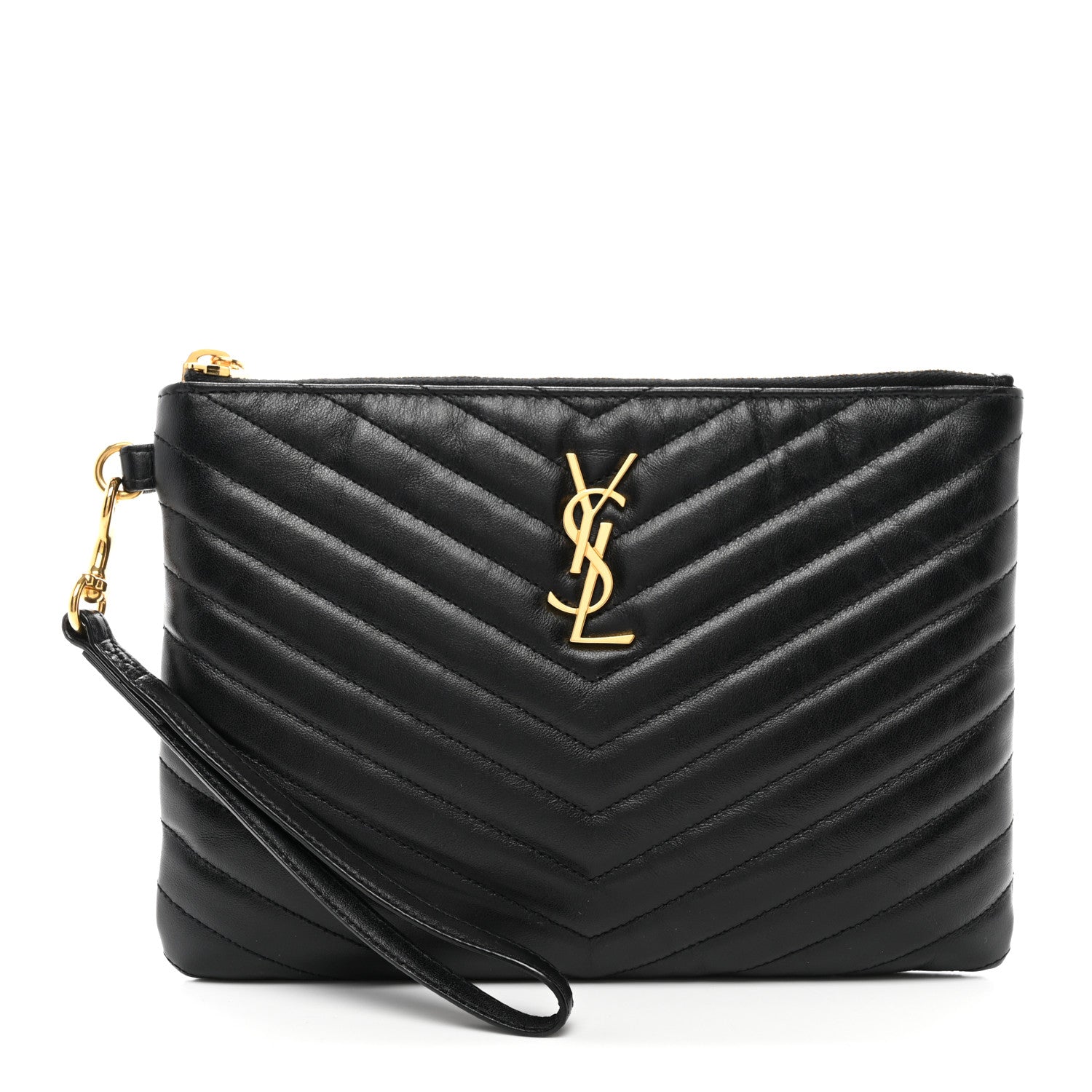 Saint Laurent Calfskin Matelasse Chevron Monogram A5 Wristlet Black 1 of 8