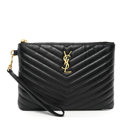 Saint Laurent Calfskin Matelasse Chevron Monogram A5 Wristlet Black 1 of 8