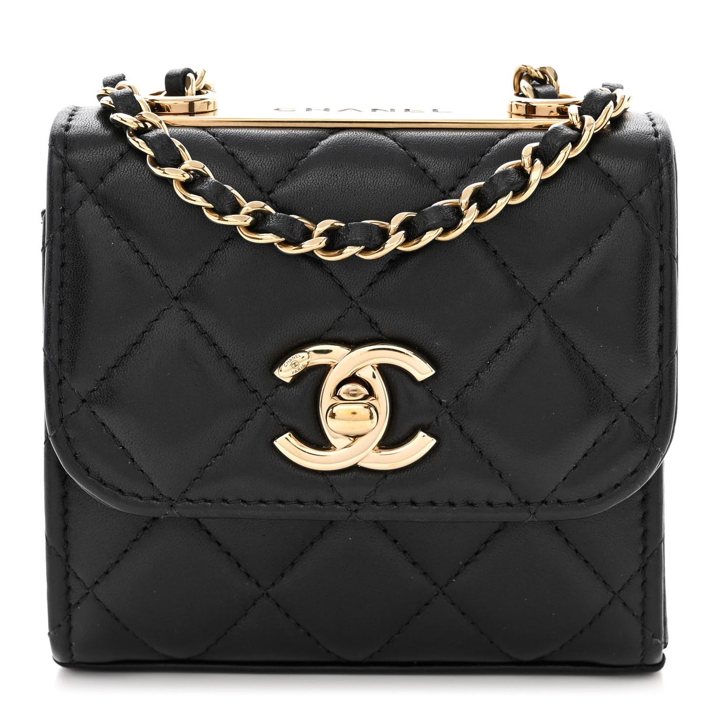 Lambskin Quilted Mini Trendy CC Chain Wallet Black