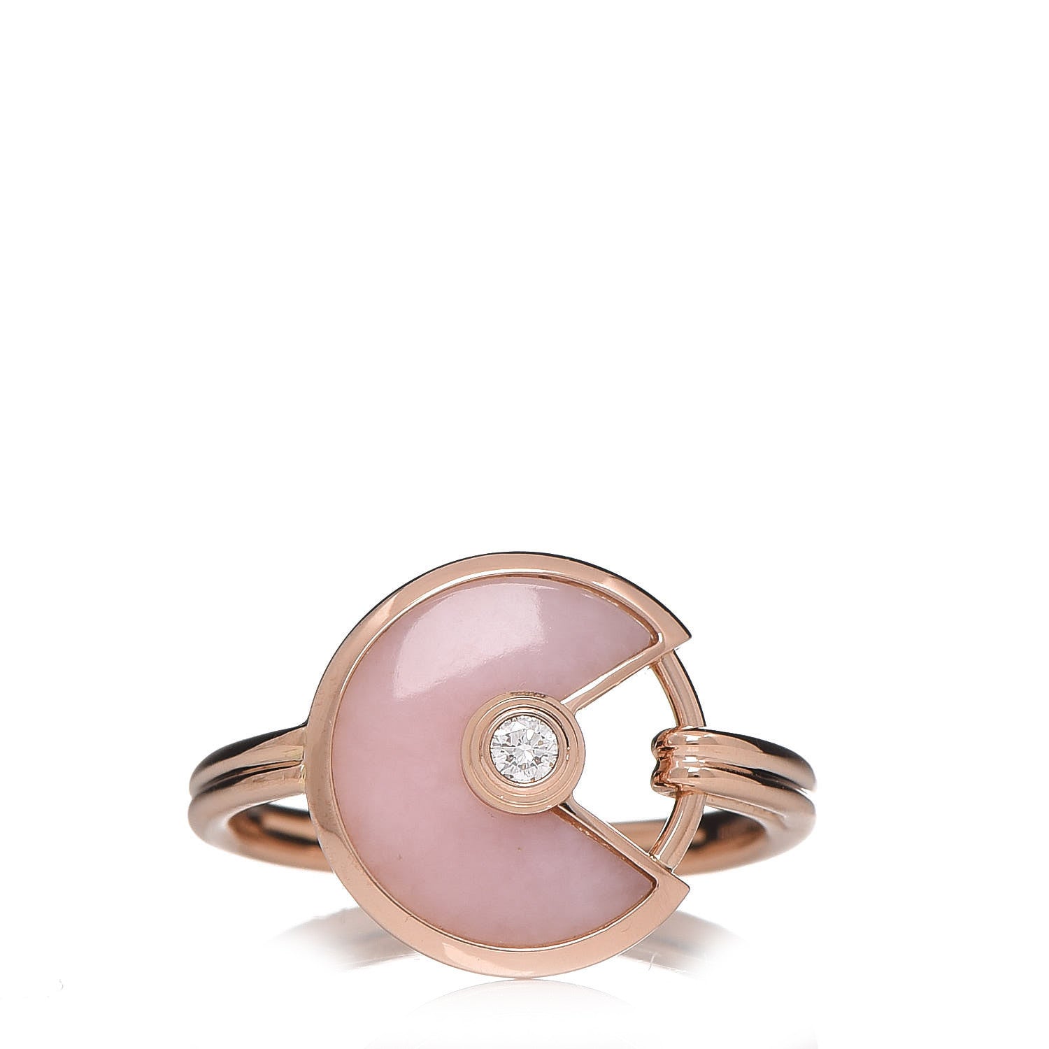 Cartier 18K Pink Gold Diamond Pink Opal Amulette de Cartier Ring 46 3.75 1 of 7