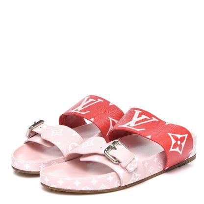 Louis Vuitton Monogram Giant Bom Dia Flat Mule Sandals 37.5 Rouge Rose 2 of 9
