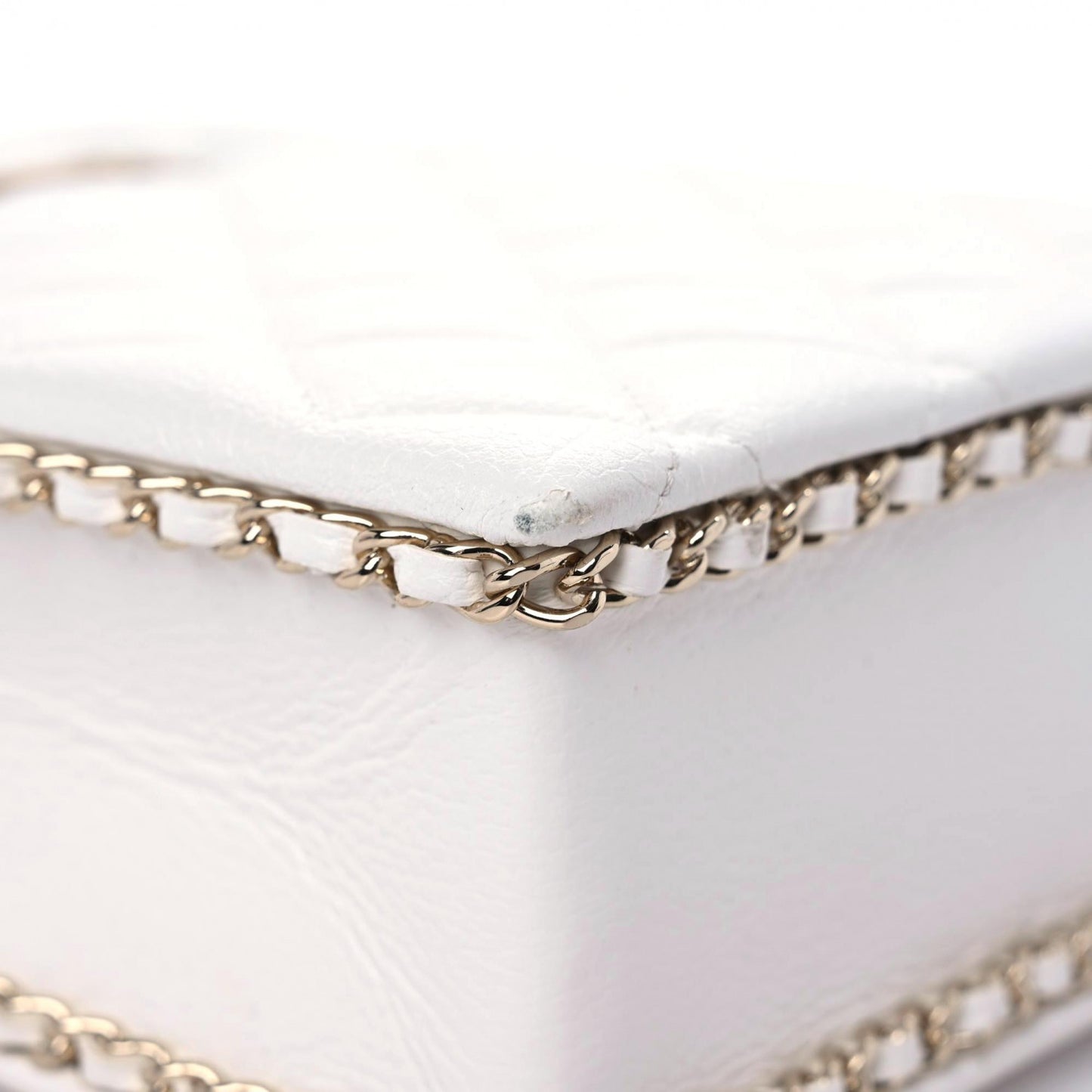 Calfskin Quilted Flat Handle Bag White