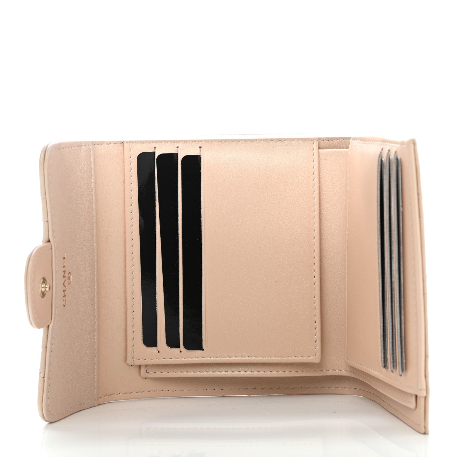 Chanel Iridescent Calfskin Quilted Compact Flap Wallet Beige 5 of 9