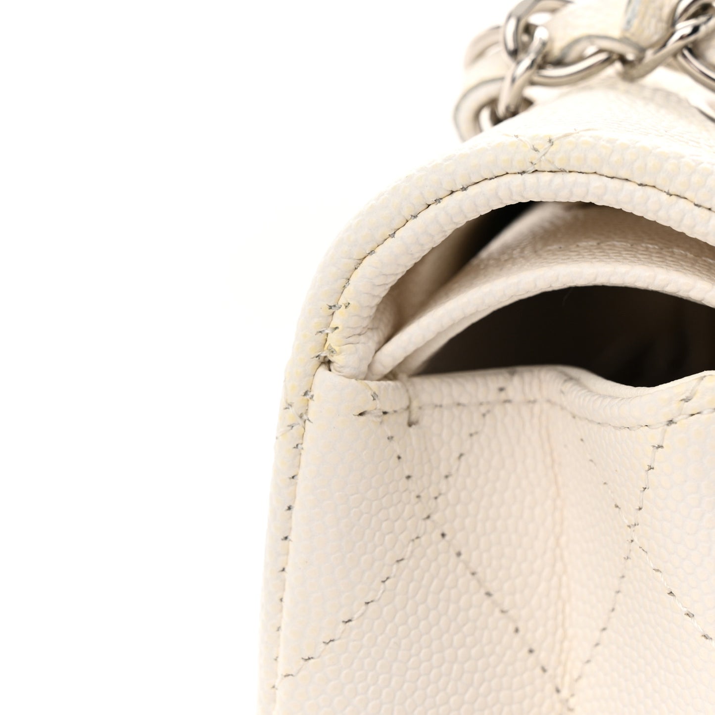 Caviar Quilted Medium Double Flap White