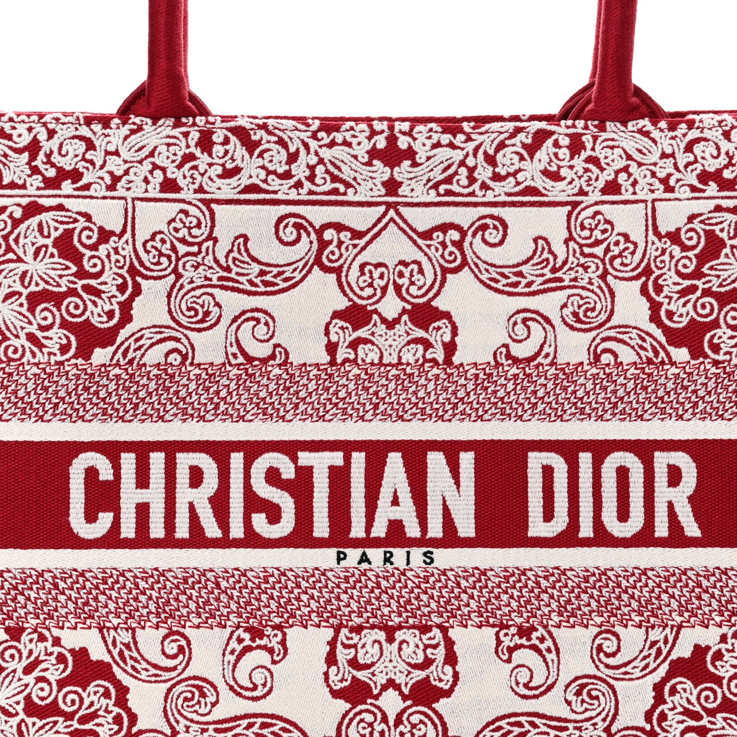 Christian Dior Canvas Embroidered Medium Book Tote Red White 8 of 12