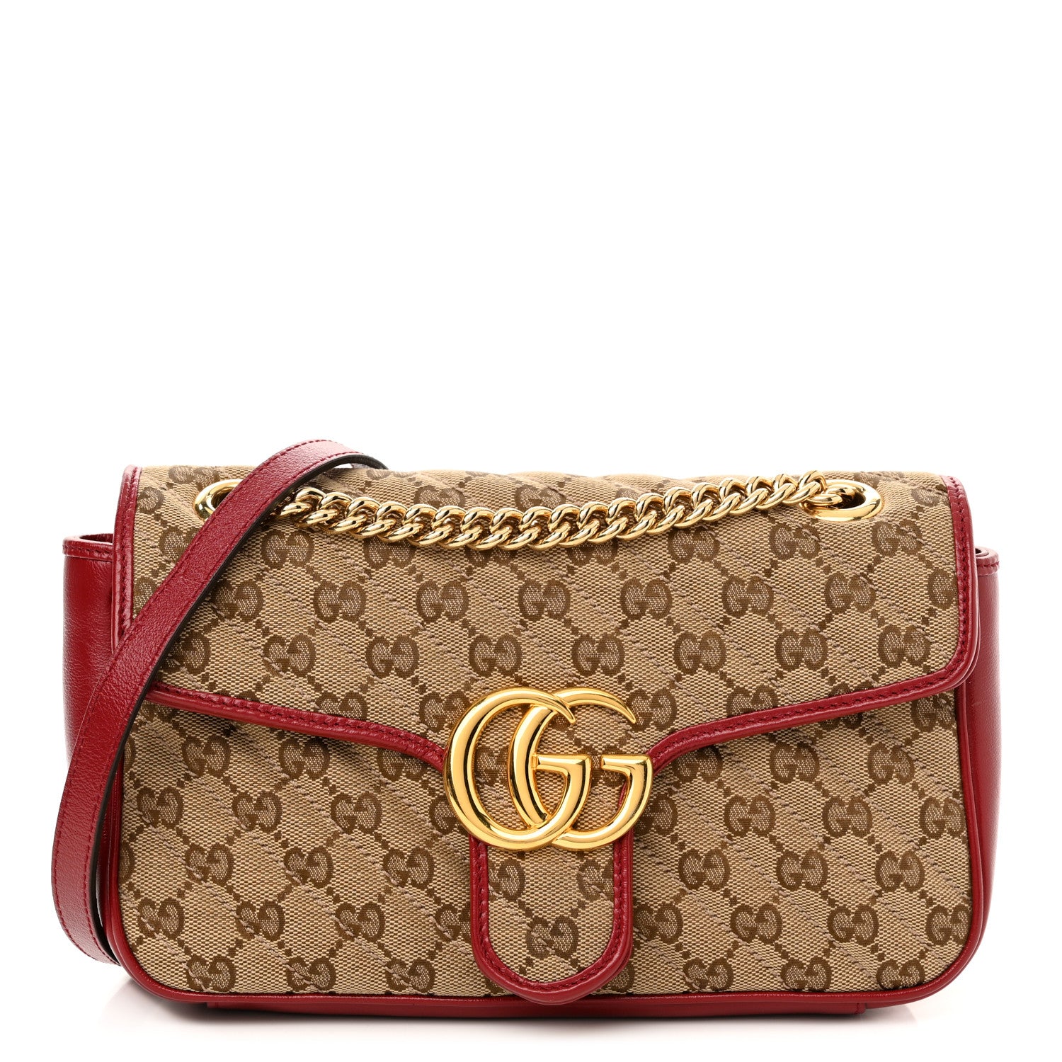 Gucci Monogram Azalea Calfskin Matelasse Diagonal Small GG Marmont Shoulder Bag Beige Ebony New Cherry Red 1 of 11