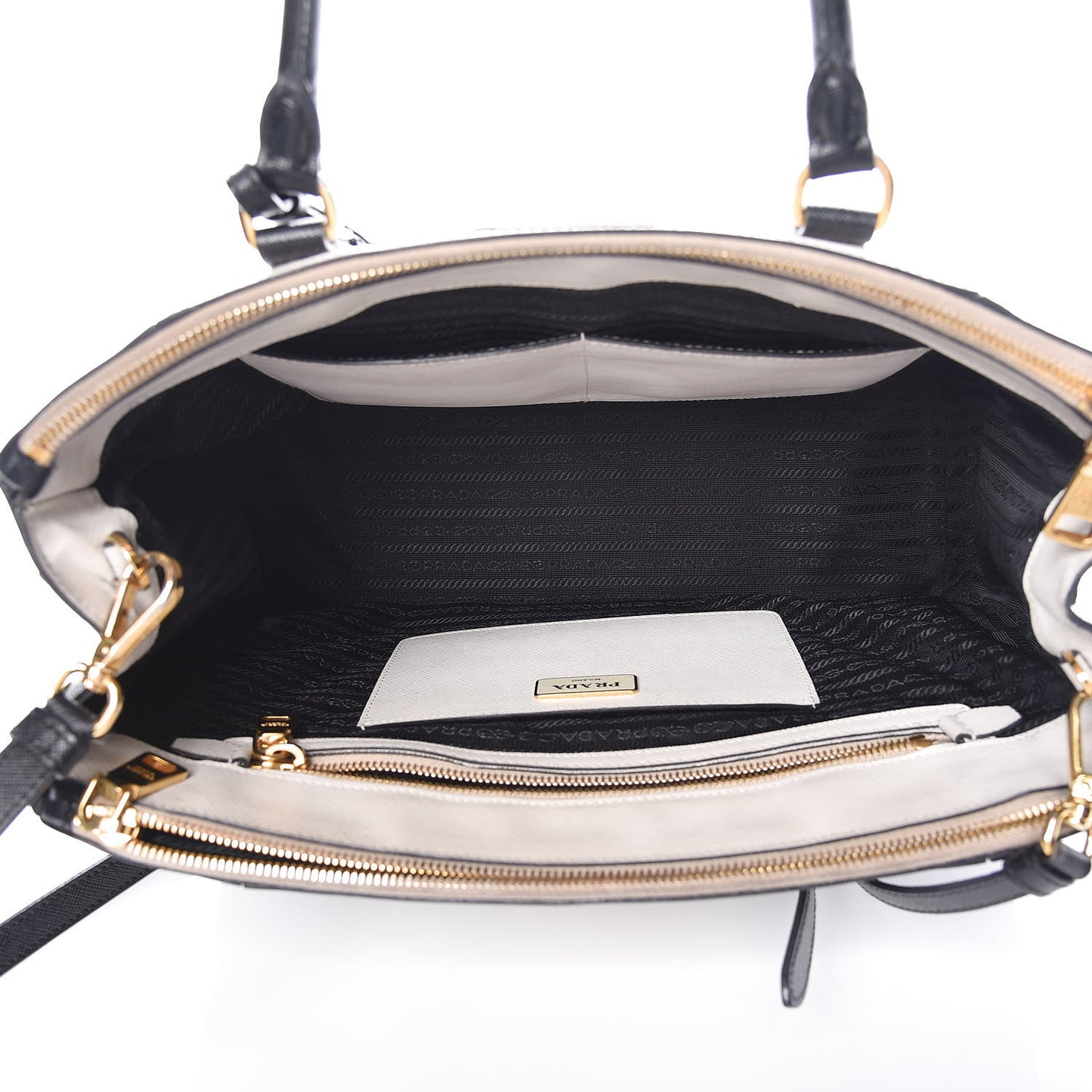 Saffiano Lux Colorblock Medium Galleria Double Zip Tote Black Talco