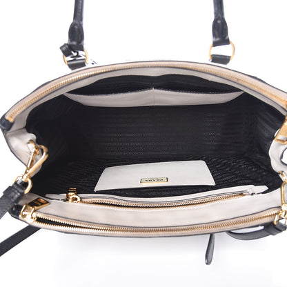 Prada Saffiano Lux Colorblock Medium Galleria Double Zip Tote Black Talco 5 of 18