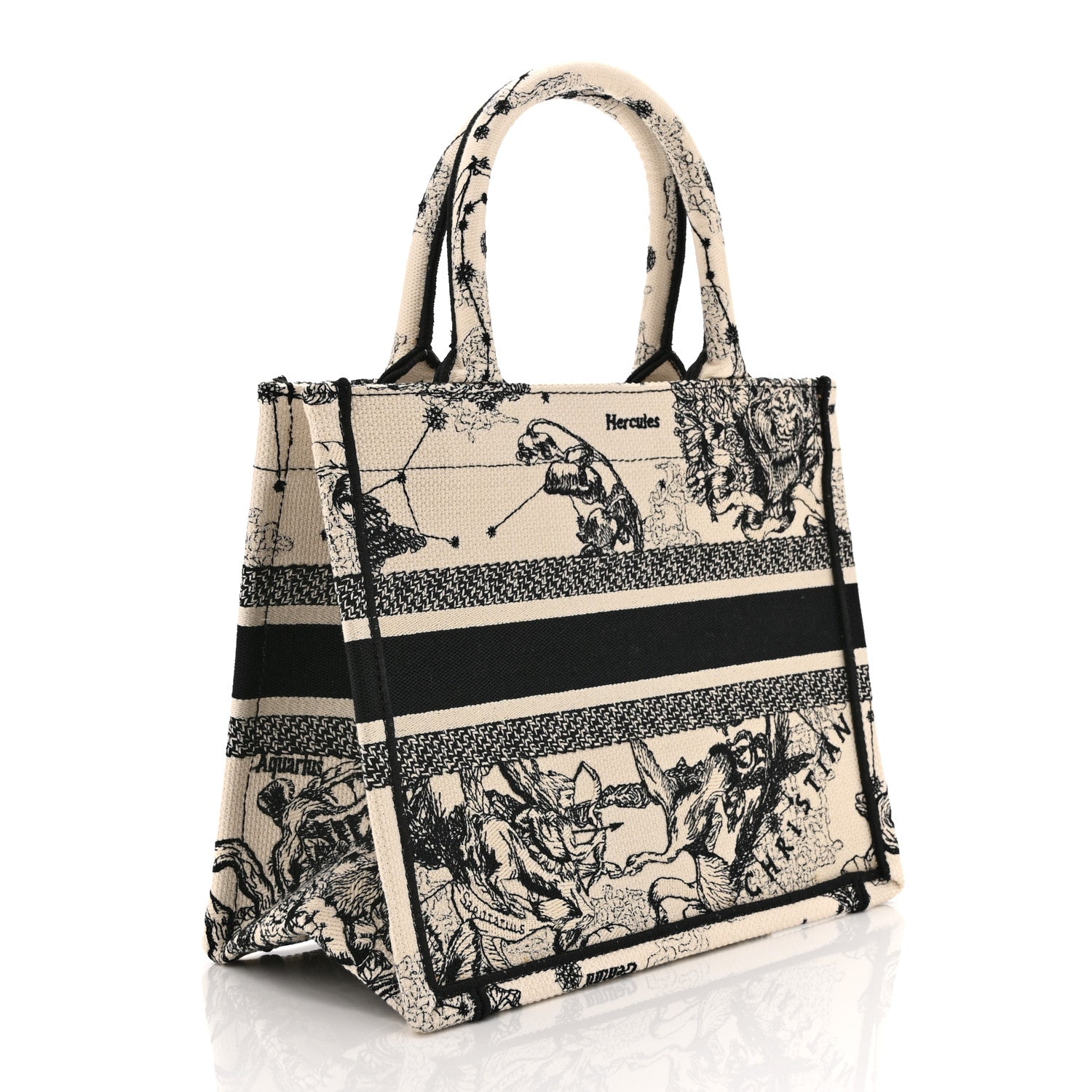 Christian Dior Canvas Embroidered Small Zodiac Toile De Jouy Book Tote Latte 3 of 10