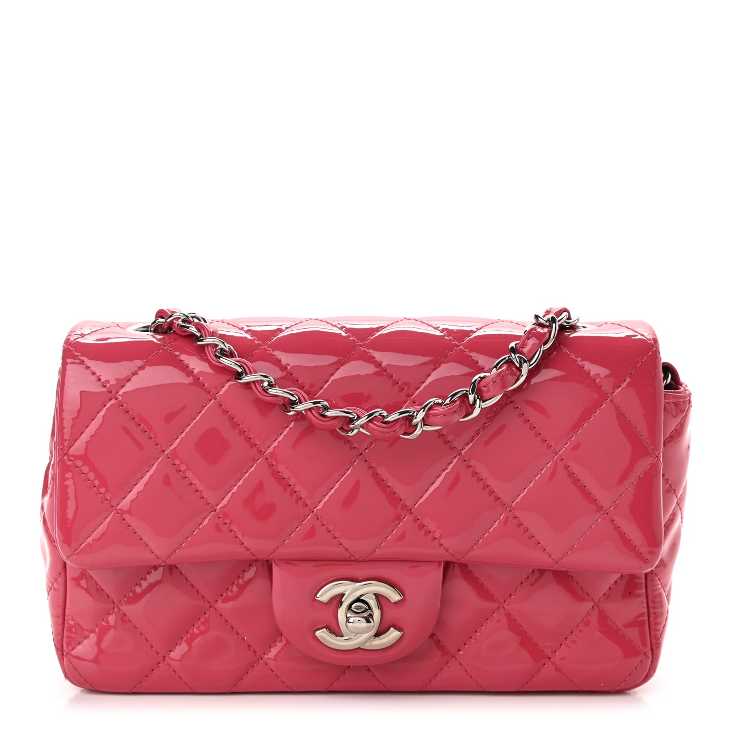 Patent Quilted Mini Rectangular Flap Fuchsia