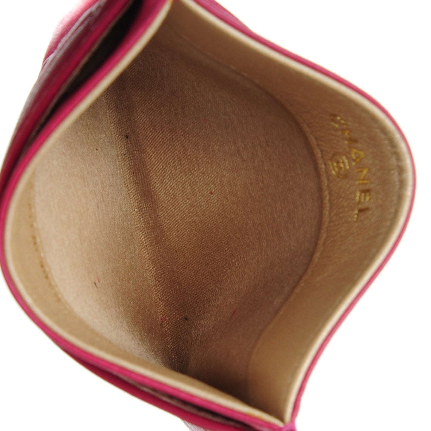 Lambskin Camellia Embossed Card Holder Fuchsia